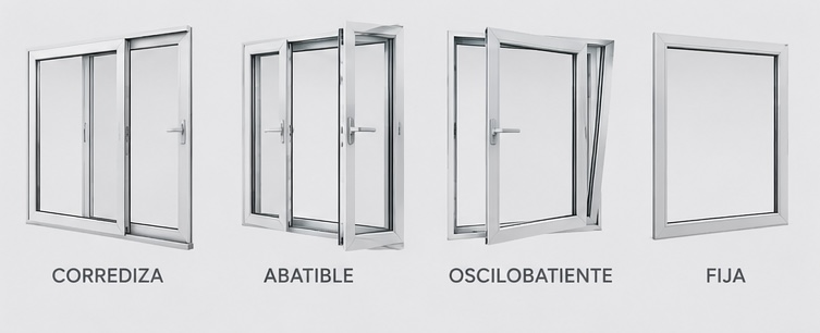 Diagrama comparativo de ventana abatible y oscilobatiente