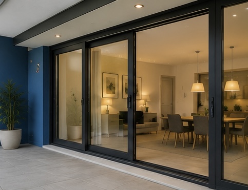Puerta corredera de aluminio negro